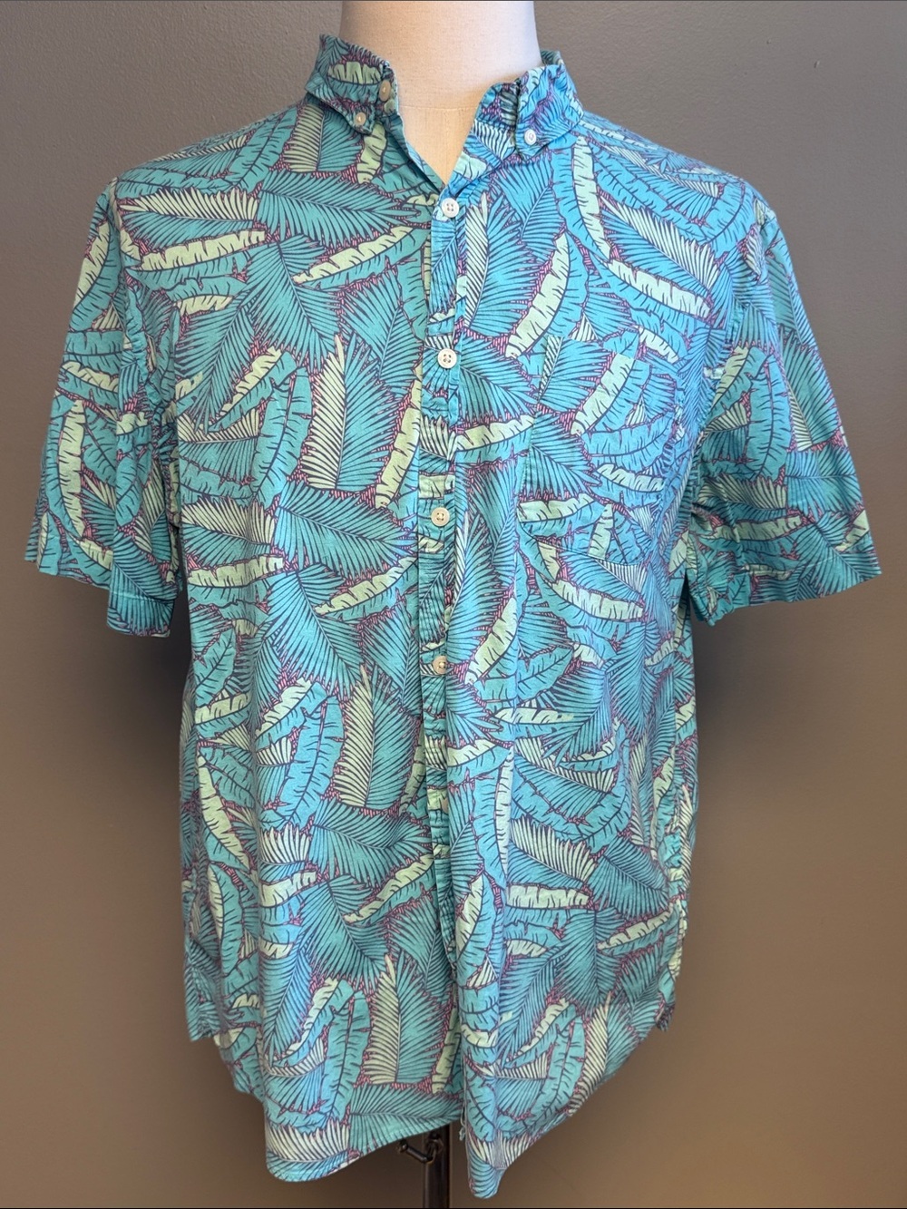 Vineyard Vines Slim Fit Murray Shirt Blue Tropical Palm Leaf Print Large
